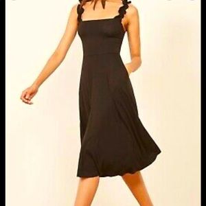 Reformation Eda Black Stretch Midi Jersey Soft Dress Ruffle Strap XL